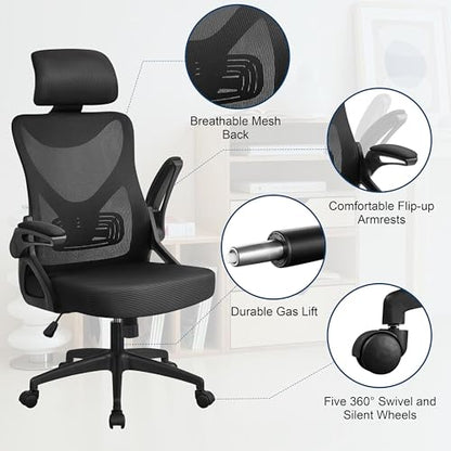 Ergonomic Office Chair with Headrest, Lumbar Support, Black, view 6