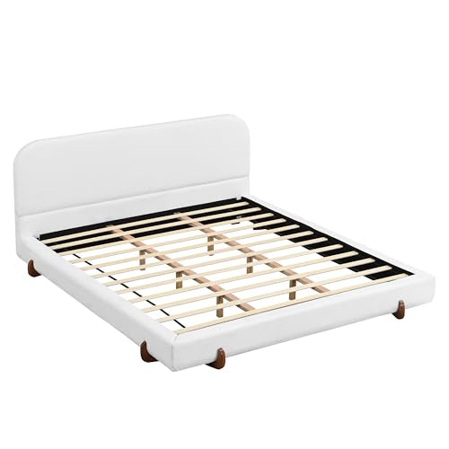 Elegant Chenille White Curve-Platform Bed, view 8