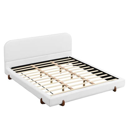 Elegant Chenille White Curve-Platform Bed, view 8