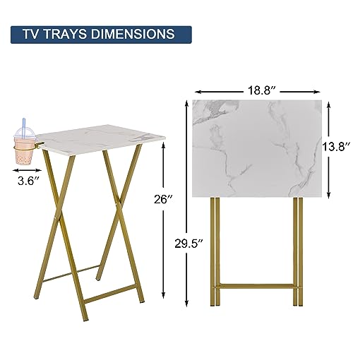 Folding TV Tray for Eating Set of 2, Portable Dinner/Snack Table with Cup Holder for Couch, Living Room and Small Space, Gold