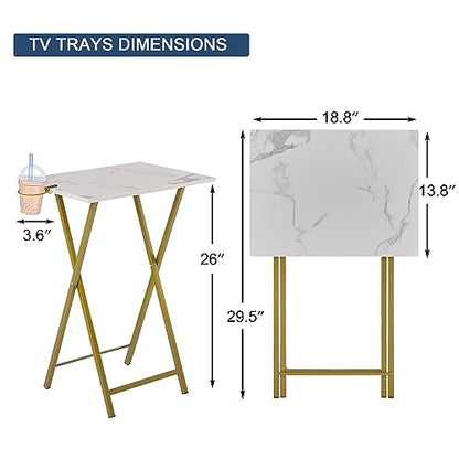 Folding TV Tray for Eating Set of 2, Portable Dinner/Snack Table with Cup Holder for Couch, Living Room and Small Space, Gold