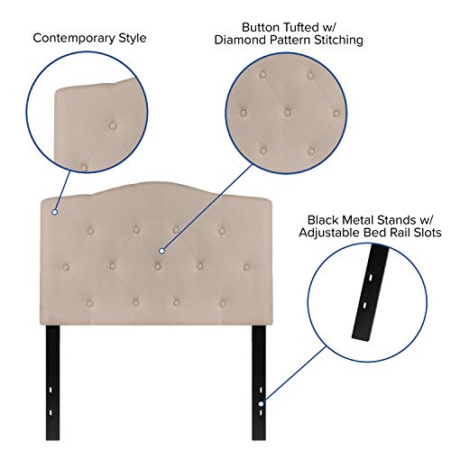Twin Tufted Headboard | Adjustable Bed Rail Slots, Fabric Upholstered, view 5