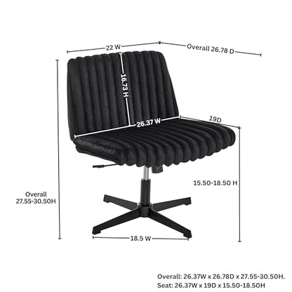 Roundhill Blynn Adjustable Swivel Criss Cross Chair, Wide Seat Office Chair Vanity Chair, Black