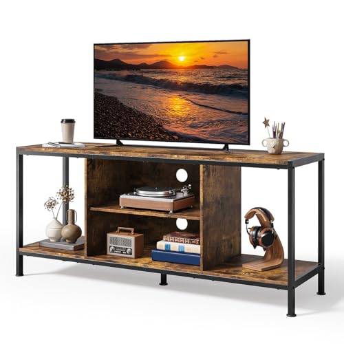 TV Stand for TVs up to 65 Inch,Entertainment Center with Open Storage Shelves, TV Media Console Table for Living Room and Bedroom, Rustic Brown