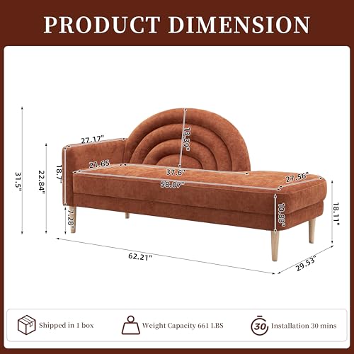 62.2" Linen Chaise Lounge Chair Indoor with Right Armres, Ocher Orange, view 3