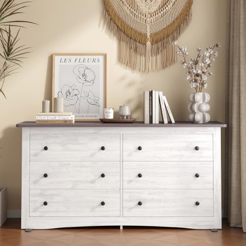 6-Drawer Storage Cabinet, 59" Wide Modern Chest of Drawers, White, view 2