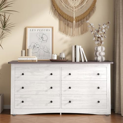 6-Drawer Storage Cabinet, 59" Wide Modern Chest of Drawers, White, view 2