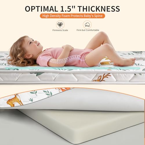Pack and Play Mattress Pad 38x26x1.5 – Non-Slip Bottom & Breathable Playpen Mattress for Baby, Firm Foam Pack n Play Mattress Replacement for Graco/Baby Trend Playard, Soft Portable Mini Crib Mattress