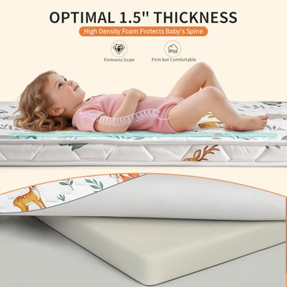Pack and Play Mattress Pad 38x26x1.5 – Non-Slip Bottom & Breathable Playpen Mattress for Baby, Firm Foam Pack n Play Mattress Replacement for Graco/Baby Trend Playard, Soft Portable Mini Crib Mattress
