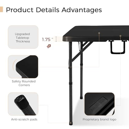 34" Folding Card Table Square Foldable Table Plastic Portable with Detachable Legs, Dual Height Adjustable, Heavy-Duty Indoor Outdoor Dining, Game, Picnic, Mahjong Tables-Black