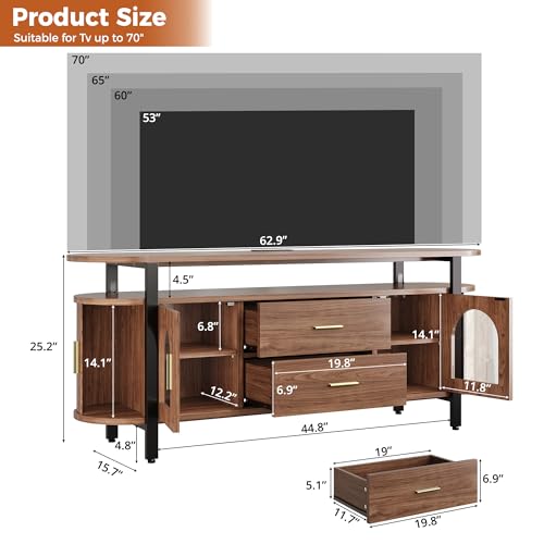 Mid-Century TV Stand for TVs up to 70, Entertainment Center with Storage Drawer and Sliding Door, Walnut TV Console for Living Room, Bedroom