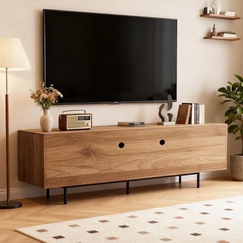 71" Mid-Century TV Stand 4 Cabinets Walnut Media Console, view 5