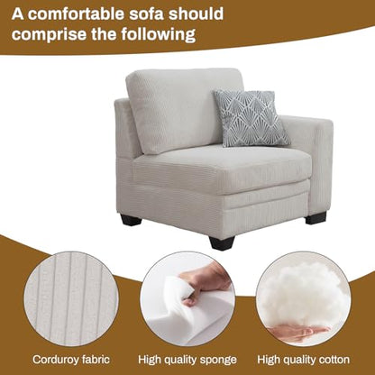 Oversized Modular Sectional Sofa,U/L-Shaped Corduroy Couch with Ottoman,Deep Seat & Removable Cushion,Easy Assembly for Living Room Apartment,7 Seater,Cream