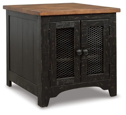 Distressed brown and black farmhouse end table with storage, view 2