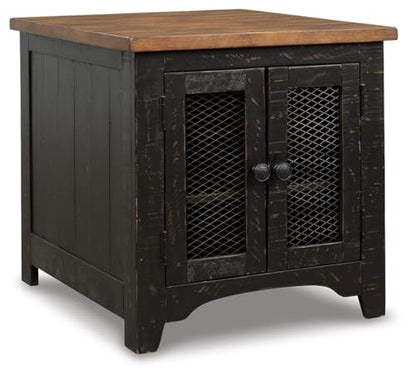 Distressed brown and black farmhouse end table with storage, view 2