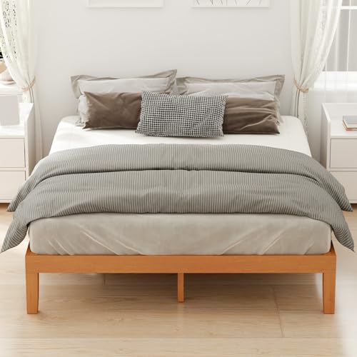 Queen 12 Inch Solid Wood Platform Bed Frame, Natural Pine, view 7