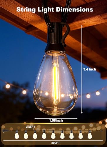 200FT Outdoor String Lights Waterproof, 76+2 Shatterproof S11 LED Bulbs, view 3