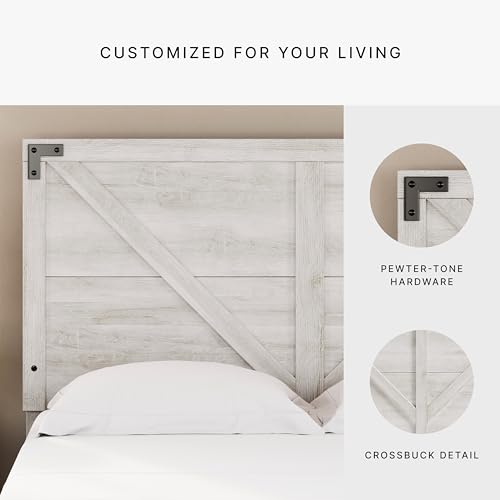 Signature Design by Ashley Shawburn Queen Headboard Only, Rustic Farmhouse Crossbuck Style, Engineered Wood (MDF/particleboard/plywood) and Decorative Laminate, for Metal Frames, Whitewash, 63"W