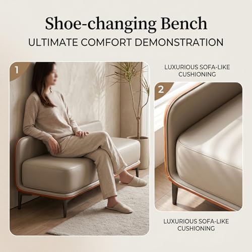 Storage Ottoman Bench for Bedroom, Modern Faux Leather Entryway Bench, Rounded Edges Design, Cozy Foot of Bed Furniture, 35.4x17.7x19.7 Inches