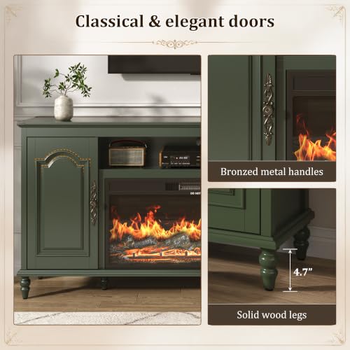 Modern Farmhouse Fireplace TV Stand for 80" TV, 70" Media Console, Green, view 4