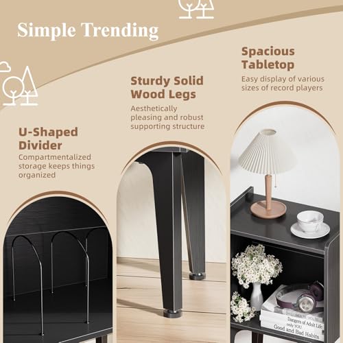 Record Player Stand, Vinyl Record Storage Table, Small Space Record Player Organizer Shelf, Turntable Stand Holds up to 100 Albums, for Bedroom Living Room, Black