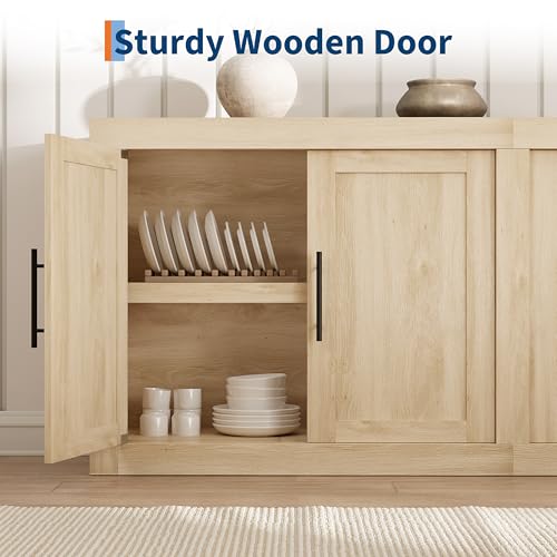 70.8" Sideboard Buffet Cabinet with 4 Wooden Doors, Natural, view 7