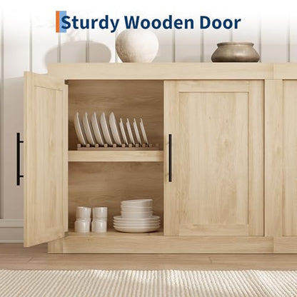 70.8" Sideboard Buffet Cabinet with 4 Wooden Doors, Natural, view 7