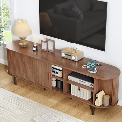 70.8" Mid Century Modern TV Stand with Sliding Doors for 65" TV, view 4