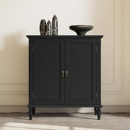 Sideboard Buffet Cabinet with Storage, Retro Wood Accent Cabinet with 2 Doors, Credenza with Adjustable Shelves for Living Room, Hallway, Entryway, Black