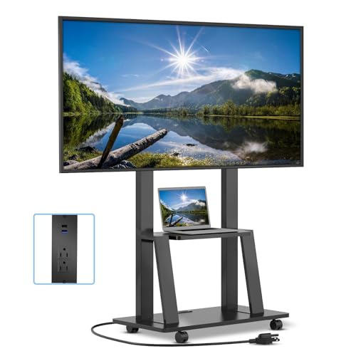 Rolling TV Stand for 32-80 Inch TVs, Mobile TV Cart with Power Outlet, view 2