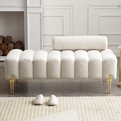 53.2" Modern Loveseat Sofa Couch, Upholstered Accent Sofa with Golden Legs and Adjustable Backrest, Small Teddy Fleece Couches for Bedroom, Living Room, Compact Small Space (Beige Teddy)