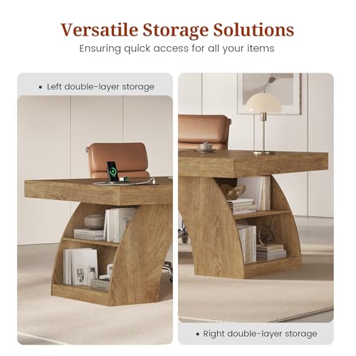 70.9 Inch Executive Desk, Large Office Desk with Power Outlet & Storage Shelves, view 5