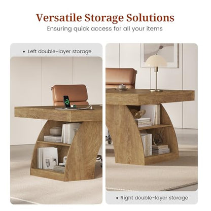 70.9 Inch Executive Desk, Large Office Desk with Power Outlet & Storage Shelves, view 5