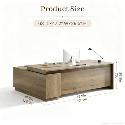 63" L-Shaped Executive Desk with Reversible Storage Cabinet, view 3