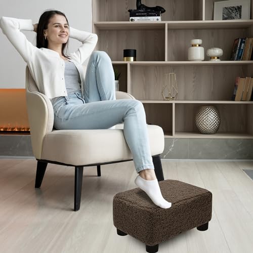 Small Foot Stool Ottoman Footstool with Legs Under Desk Footrest for Living Room Bedroom and Office, Soft Brown