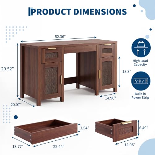Modern Office Desk with 3 Drawers & 2-Door Cabinet, Ample Storage, view 3