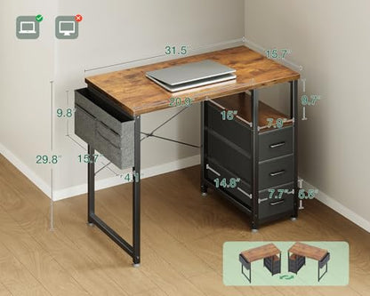 32 Inch Small Computer Desk with Fabric Drawers, Vintage, view 4