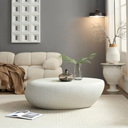 43.31" Oval Coffee Table - Modern Industrial Design, White Accent for Living Room, Office, Apartment, Balcony