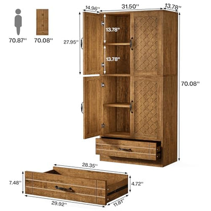 Tribesigns 70 Inches Bookshelf and Bookcase with Door, Wooden Farmhosue Tall Storage Cabinet with Drawer, Retro Enclosed Library Book Shelves for Home Office, Living Room (Rustic)