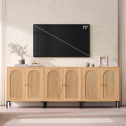 92.63" W Mid Century Modern TV Stands for Living Room, Natural Oak, view 2