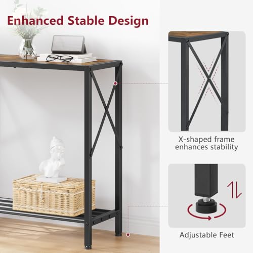 Console Table 28.3''L, 2 Tier Narrow Entryway Table with Open Shelves, Small Sofa Table for Living Room, Entrace, Hallway, Foyer, Corridor, Office, Rustic Brown
