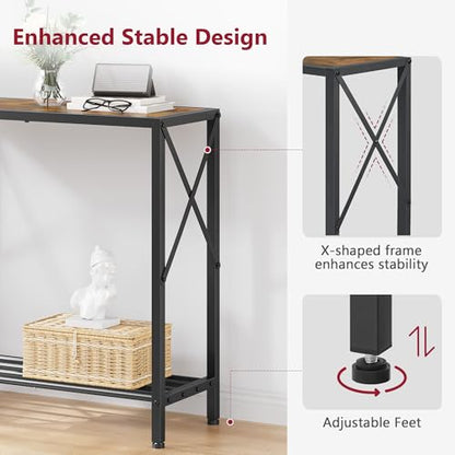 Console Table 28.3''L, 2 Tier Narrow Entryway Table with Open Shelves, Small Sofa Table for Living Room, Entrace, Hallway, Foyer, Corridor, Office, Rustic Brown