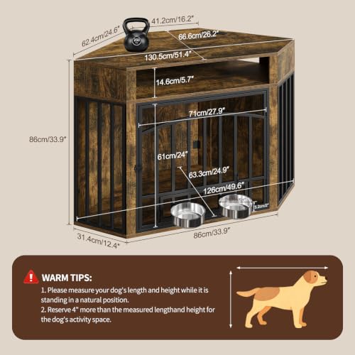 Corner Dog Crate Furniture - Wooden Dog Cage with Charging Station, view 5