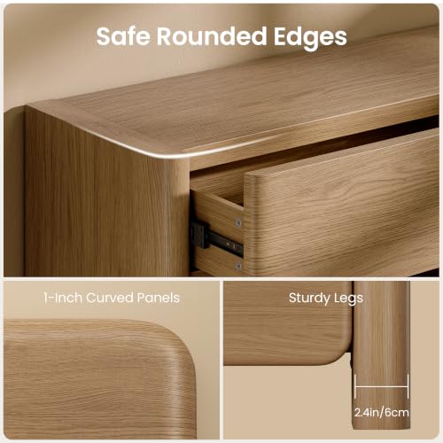 6 Drawer Dresser for Bedroom, Thick Rounded Side Panels & Handleless Design, view 4