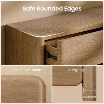 6 Drawer Dresser for Bedroom, Thick Rounded Side Panels & Handleless Design, view 4