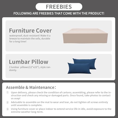Patio Sectional 6 Pieces All-Weather Wicker Patio Furniture Set Outdoor Sectional with Glass Table Non-Slip Cushions and Waterproof Cover, Navy Blue