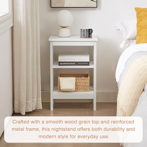End Table Set of 2, Bedside Table, 24" Tall Living Room End Tables, X-Design Reinforced Nightstands, Side Table with 3-Tier Storage Shelves for Small Spaces, Office, Bathroom, Bedroom, White