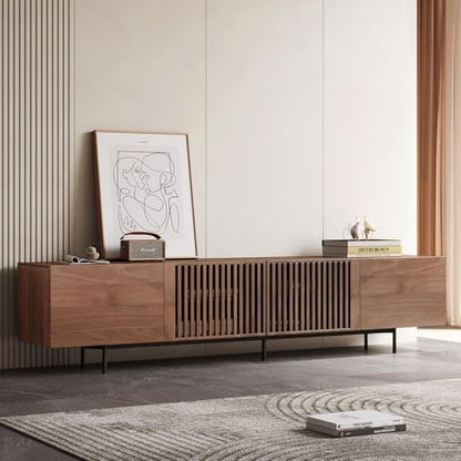 Mid Century Modern TV Stand for 80+ Inch TVs, 94.48" Walnut Console with Ample Storage – Stylish Entertainment Center for Living Room or Bedroom
