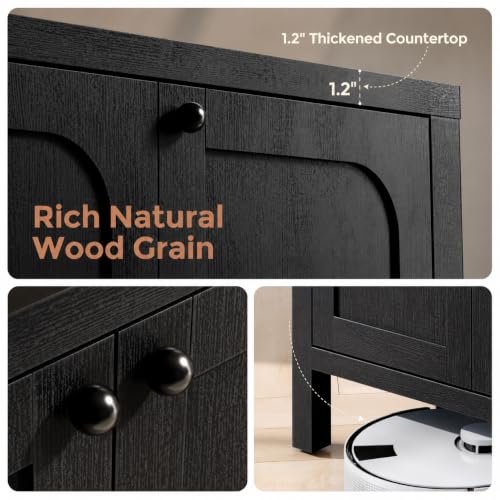 47" Black Sideboard Buffet Cabinet with Storage Modern Credenza with Doors, view 6