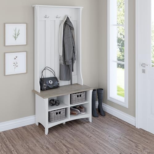 Salinas Hall Tree with Shoe Storage Bench in Shiplap Gray and Pure White, view 4